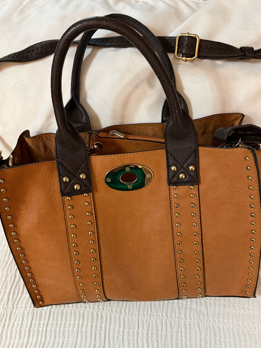Tan and Dark Brown Studded Bag